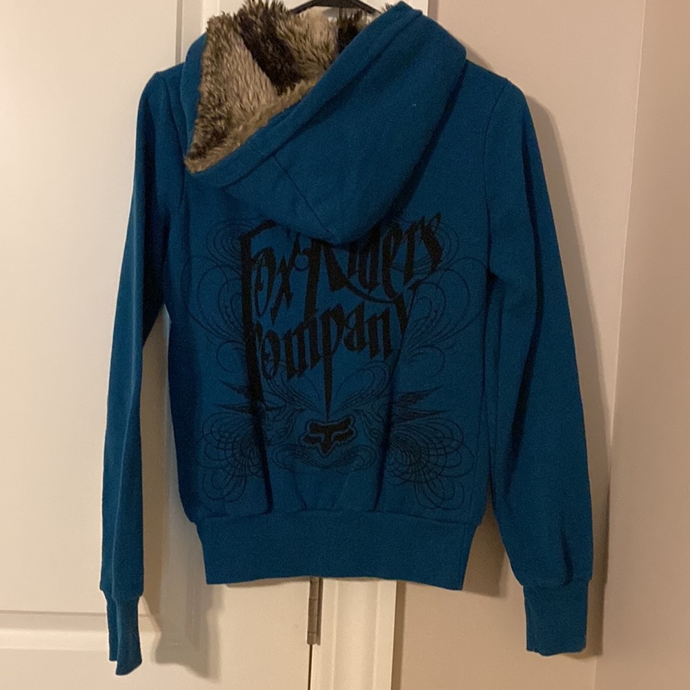 Fox kids teal zip and button hoodie jacket